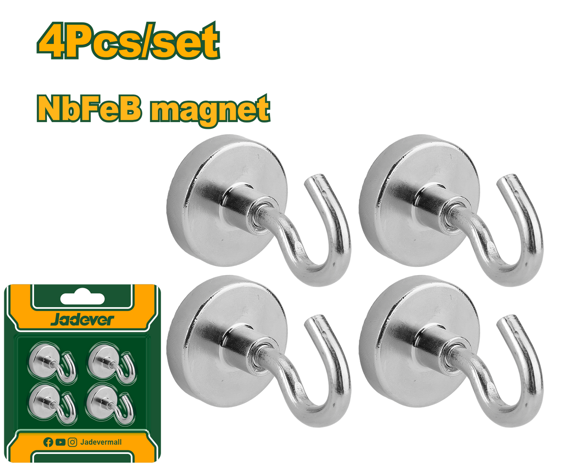 JADEVER 4 Pcs Magnetic Hook Set – Ø20mm, 3kg Force, Nickel-Plated Neodymium (JDZE2K11)