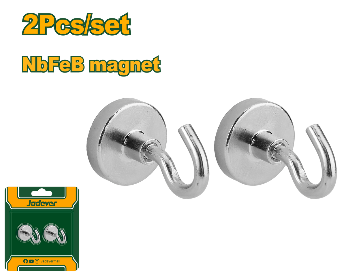 JADEVER 2 Pcs Magnetic Hook Set – Ø32mm, 10kg Force, Nickel-Plated Neodymium (JDZE2K12)