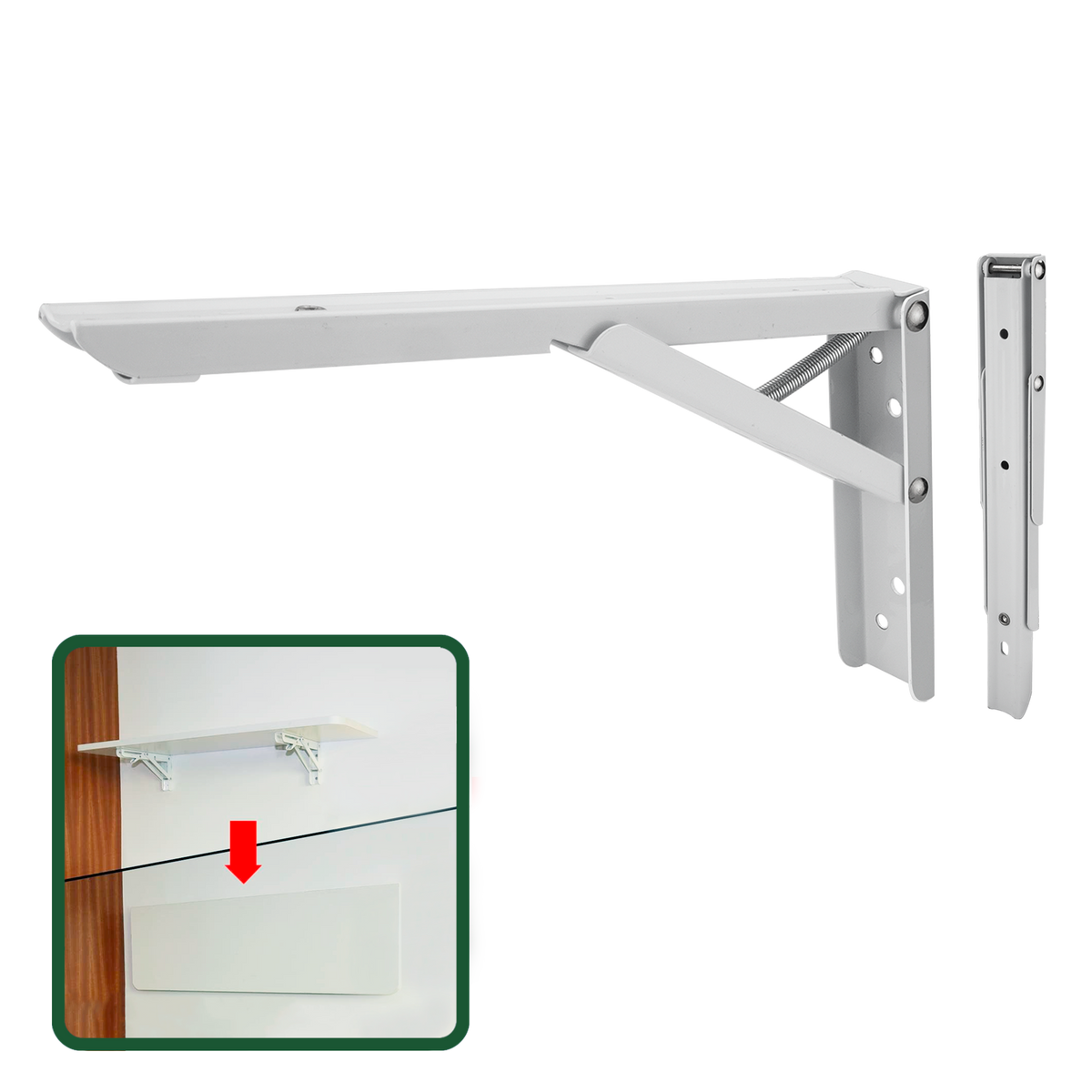 JADEVER Heavy-Duty Folding Bracket – 10" & 12" – White Steel Shelf Support (JDZJ631)