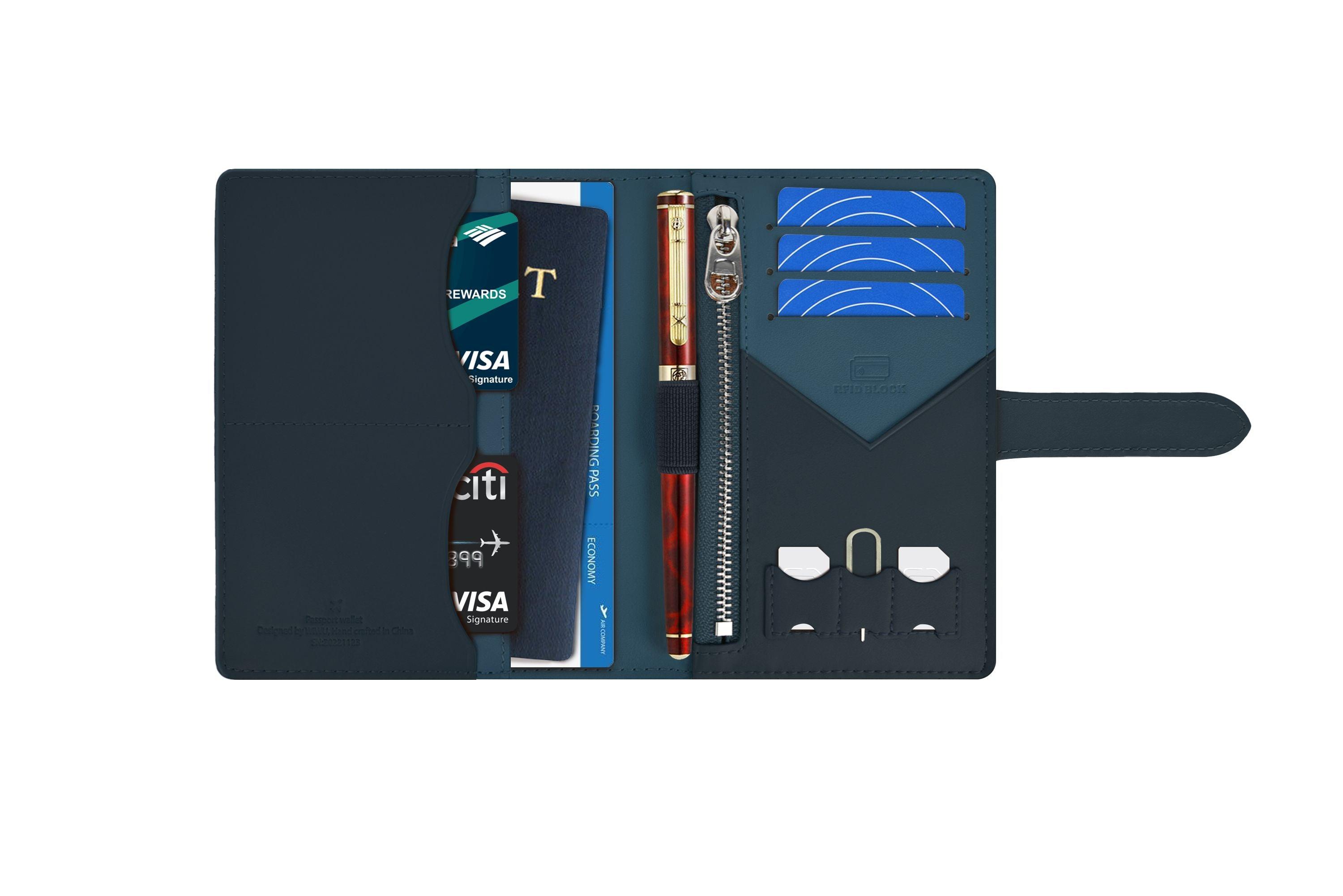 محفظة جواز السفر من ويوو جلد صناعي مقصورة للبطاقات وشريحة سيم