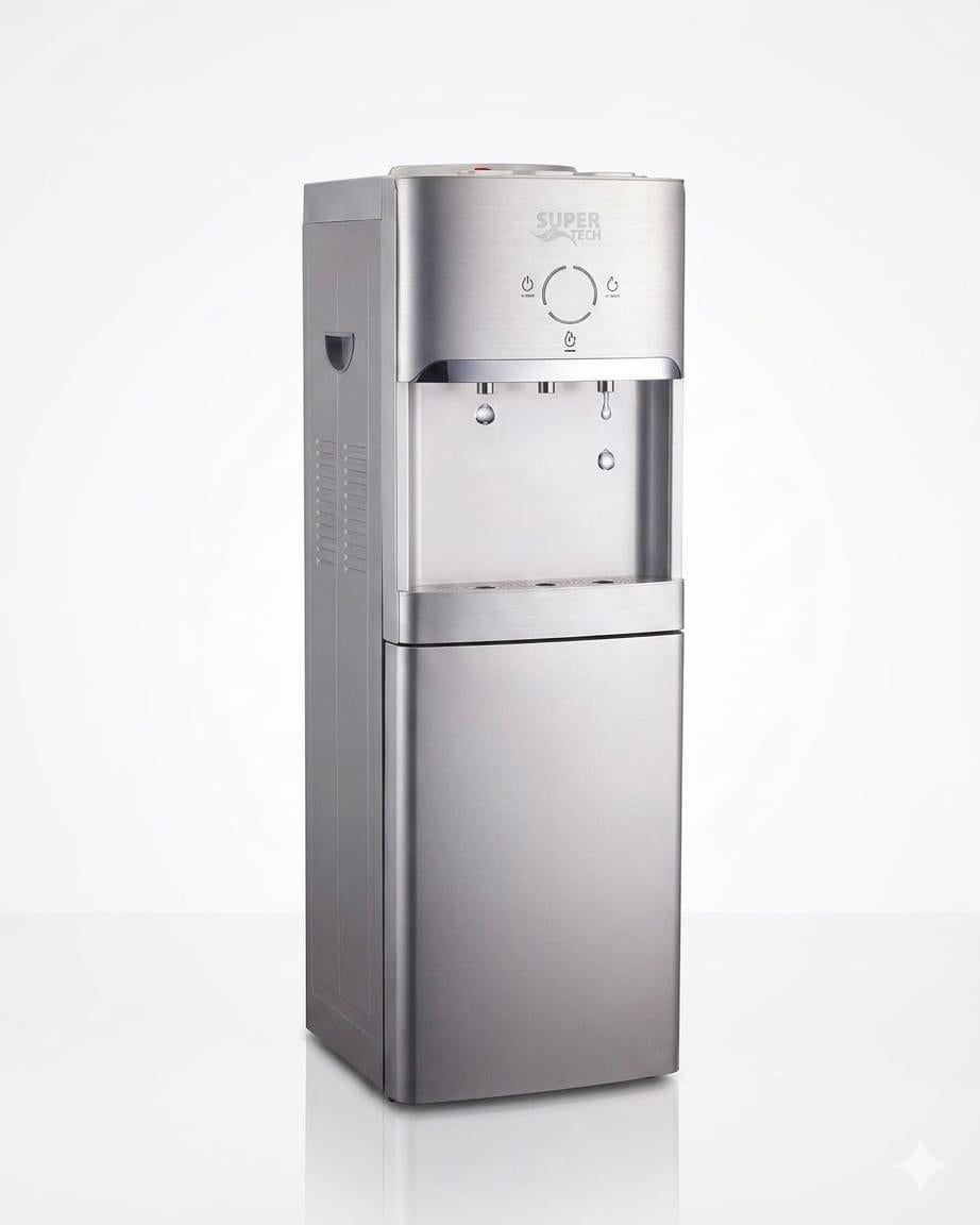 Super Tech Stand Water Cooler Silver RAX5-2-63LB – 3 Taps, 7 Copper Coils & Stainless Steel Tank with Beverage Holder