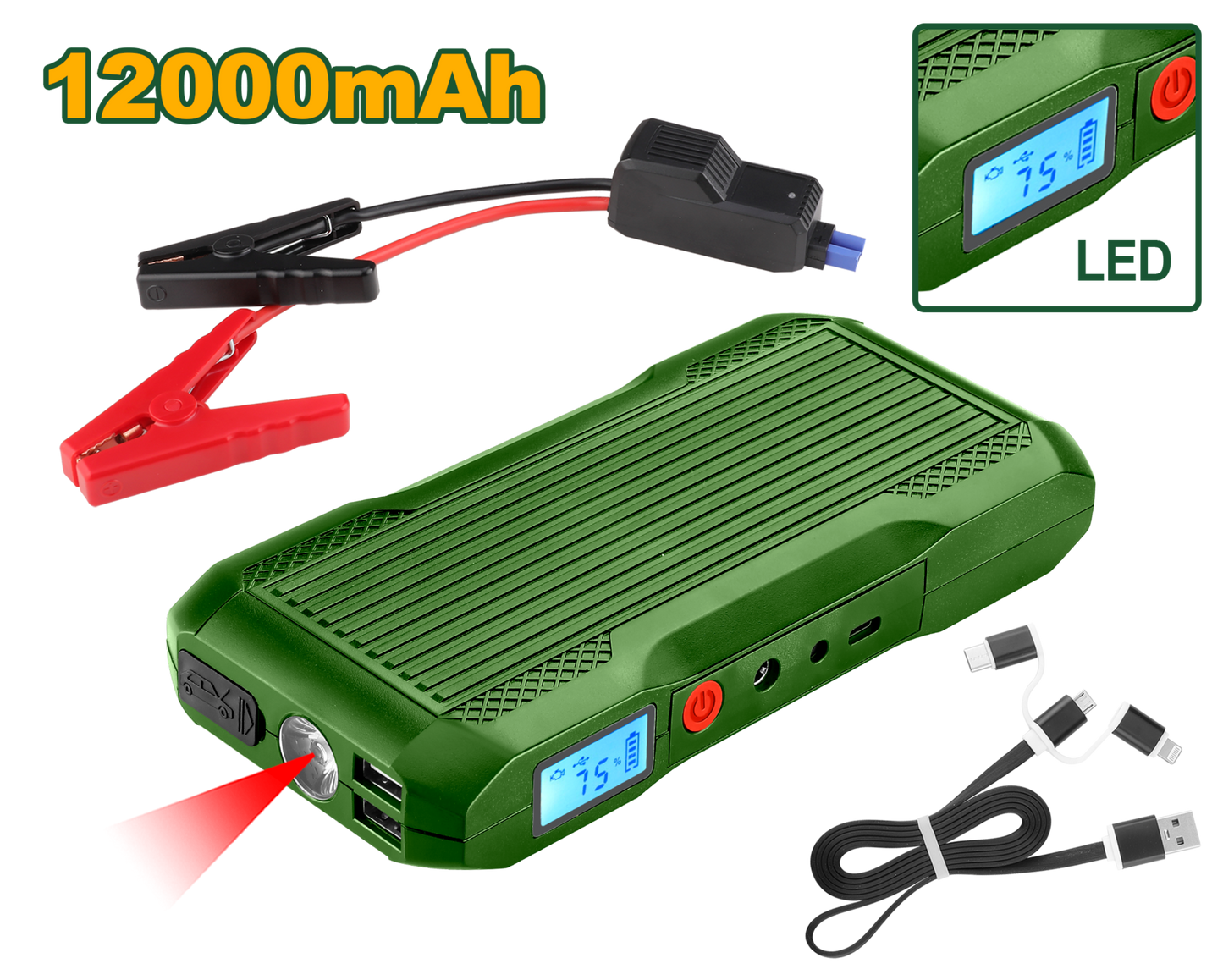 Jadever 12000mAh Car Jump Starter with Power Bank & LED