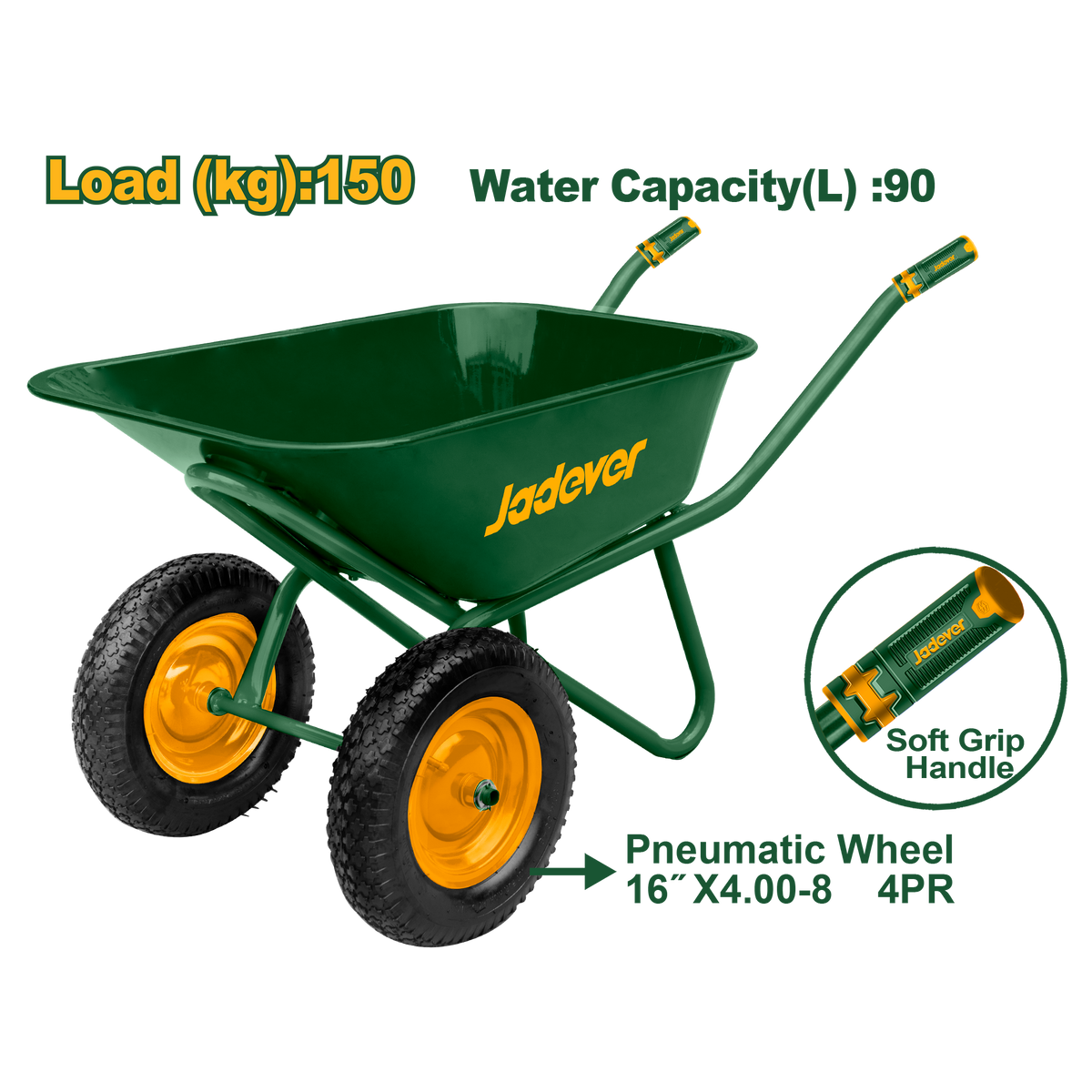 Jadever 150kg 90L Dual-Wheel Concrete Cart