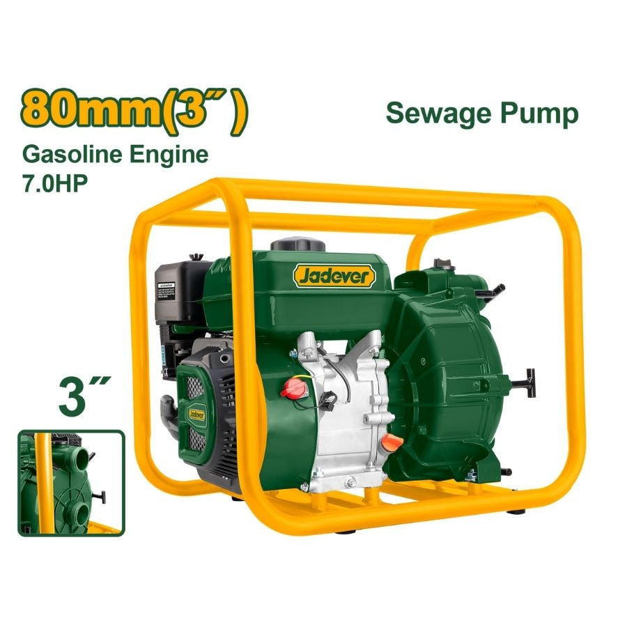 Jadever 3 Inch Gasoline Sewage Pump High Power & Durability