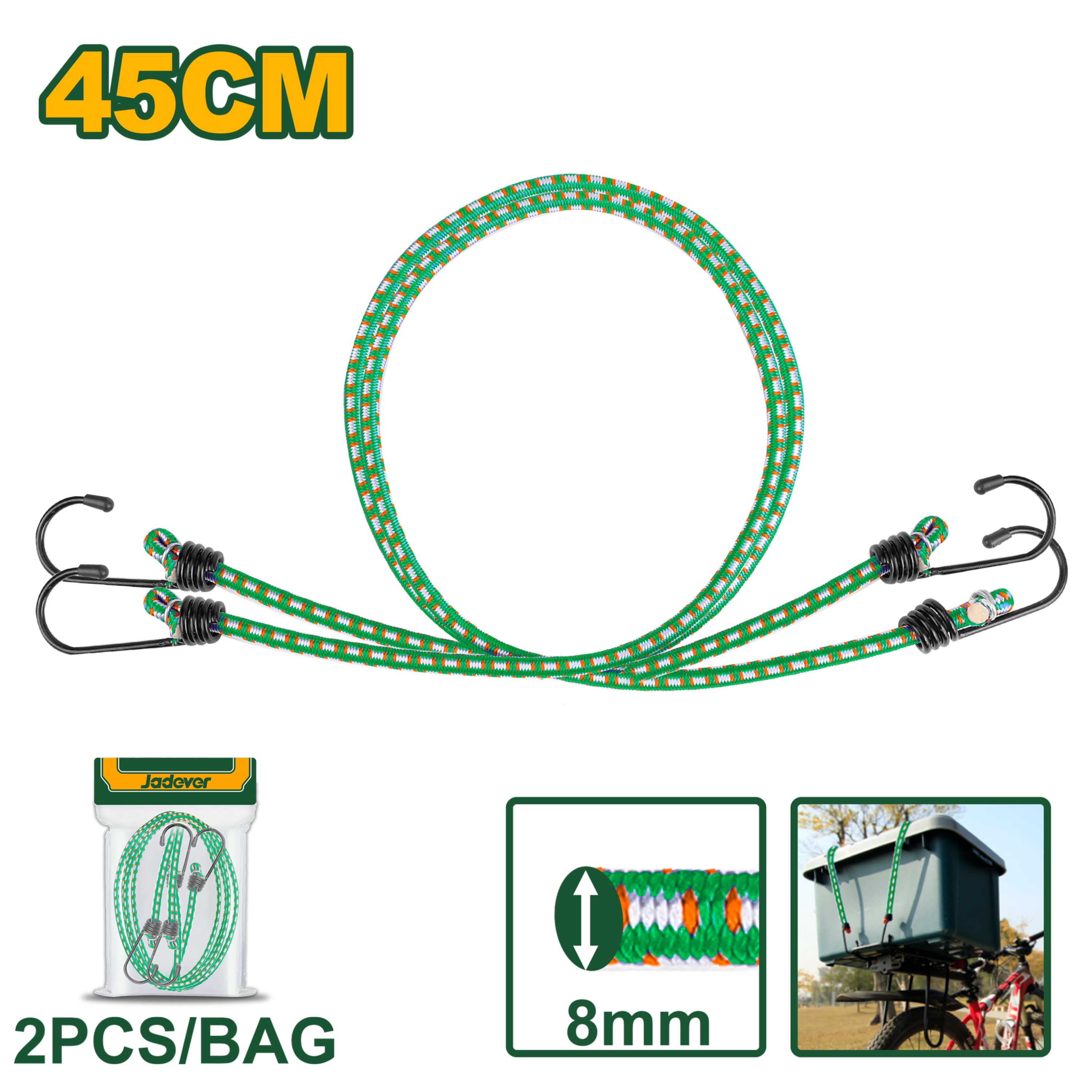 Jadever Bungee Cord 45cm 2 Pack Strong & Flexible Tie Down