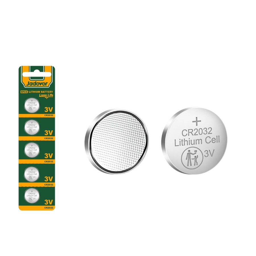 Jadever CR2032 Lithium Battery Pack of 5 Long