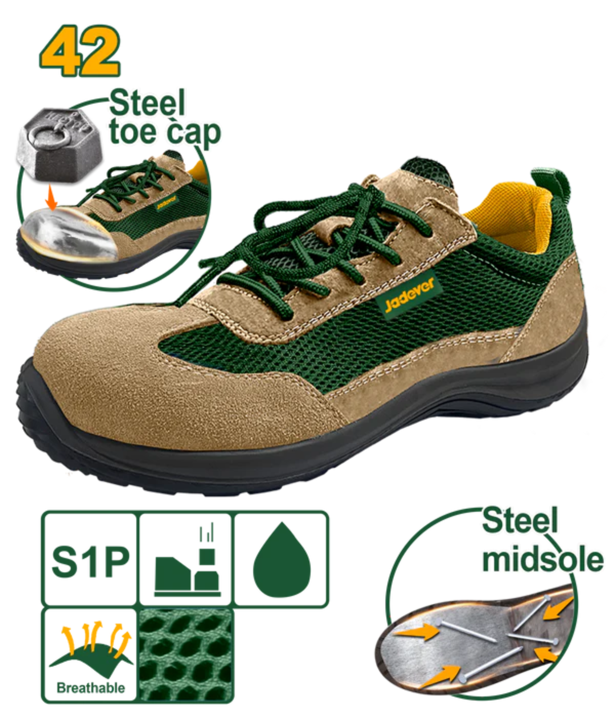 Jadever Suede Safety Shoes Size 42 Durable & Protective