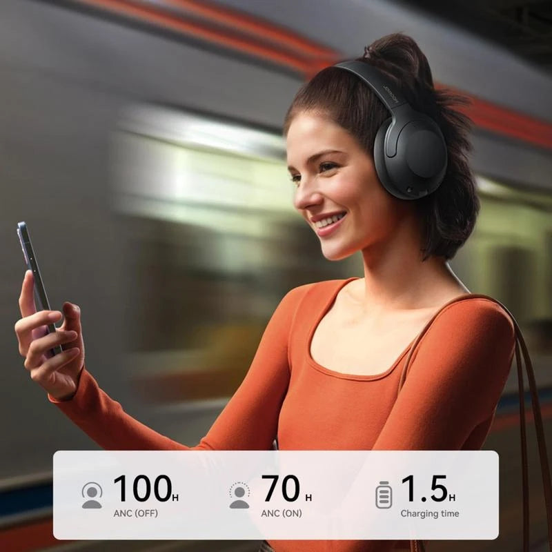 سماعة رأس لاسلكية جوي روم بلوتوث 5.4 مع خاصية إلغاء الضوضاء النشطة - أسود