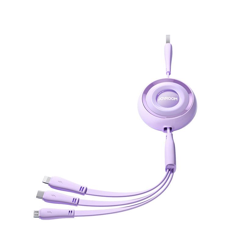 Joyroom 3 in 1 Retractable Charging Cable Multi Use 1M - Purple