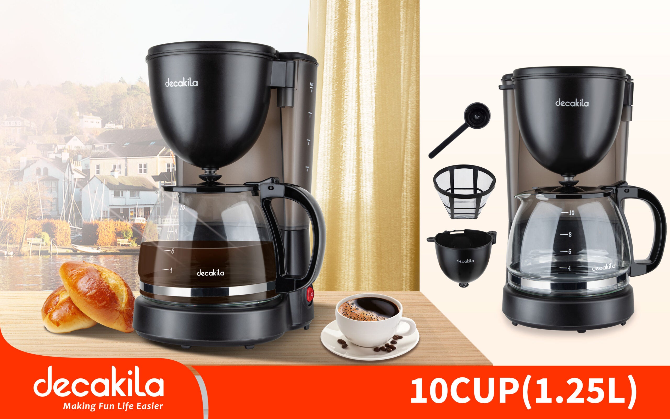 Decakila 10-Cup Drip Coffee Maker 1.25L - 750W