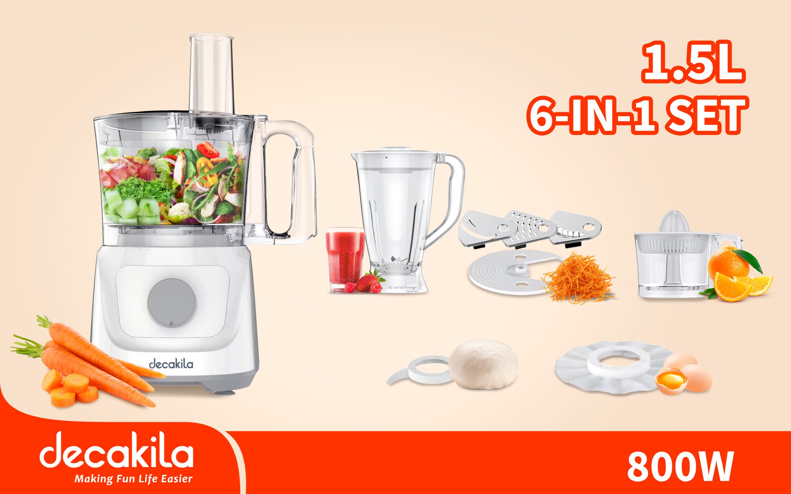 Dekakila 6 in 1 Food Processor 800W (KEMG023W)