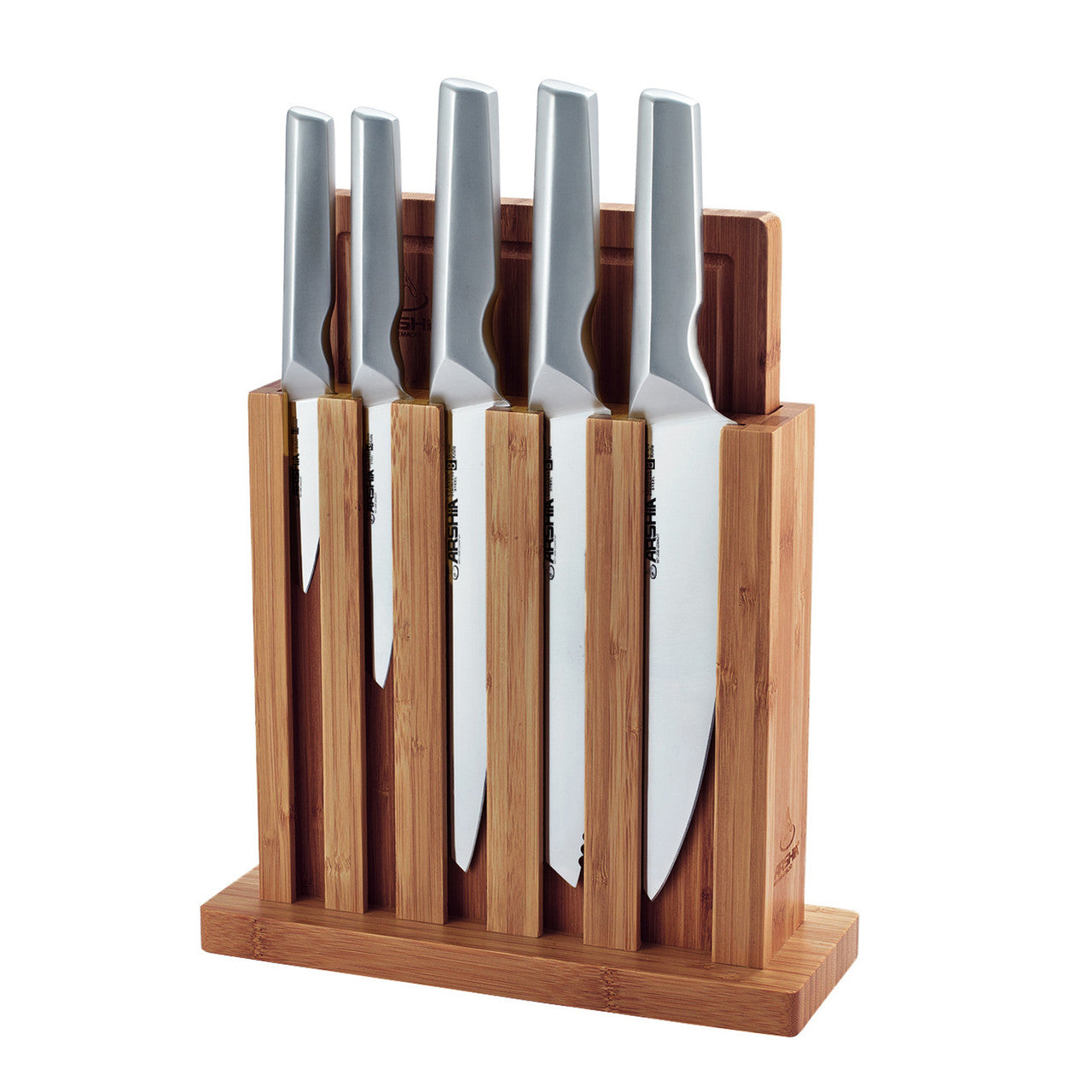 Arshia 6-Piece Knife Set with Acacia Wood Display Block & Built-In Cutting Board