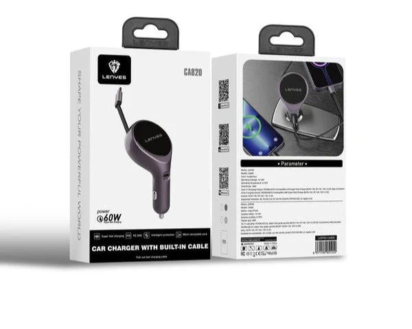 LENYES CA820 Car Charger – 60W Fast Charging – Purple