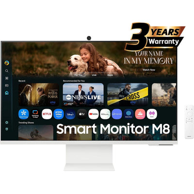 شاشة سامسونج M8 2025 (FM801) الذكية بتقنية الذكاء الاصطناعي، مقاس 32 بوصة، بدقة 4K UHD | نظام تشغيل تايزن | منفذ USB-C بقدرة 65 واط | أبيض