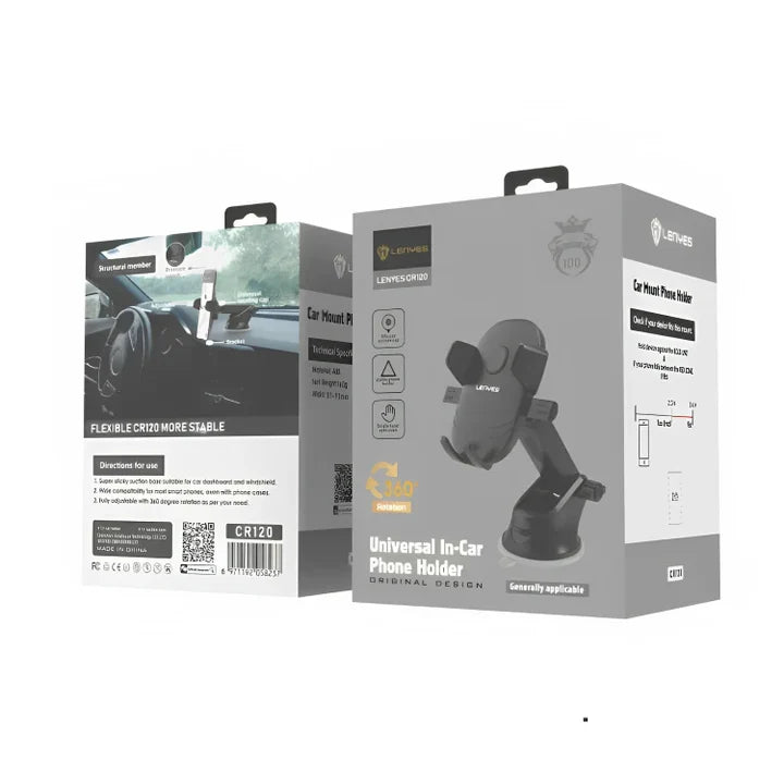 LENYES CR120 Mobile Holder – Black, Flexible Car Mount