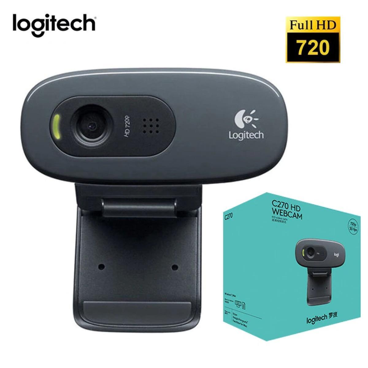 كاميرا ويب Logitech C270 عالية الدقة لمؤتمرات الفيديو، دقة 720 بكسل بمعدل 30 إطارًا في الثانية، مكالمات فيديو عالية الدقة على شاشة عريضة، تصحيح إضاءة عالي الدقة، ميكروفون لتقليل الضوضاء