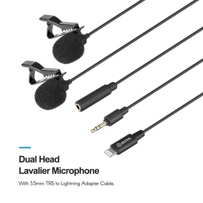 BOYA BY-M2D Dual Lavalier Mic for iPhone – 2-Person Audio