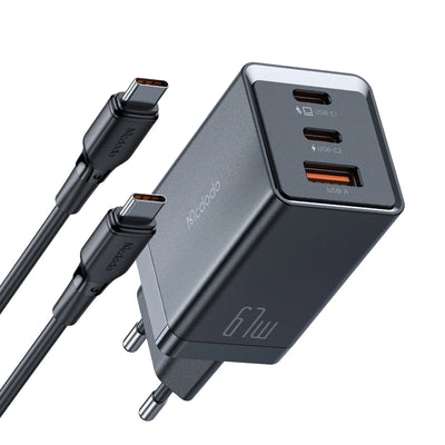MCDODO 67W GaN Mini Fast Charger 3 Ports Full Protection - Black