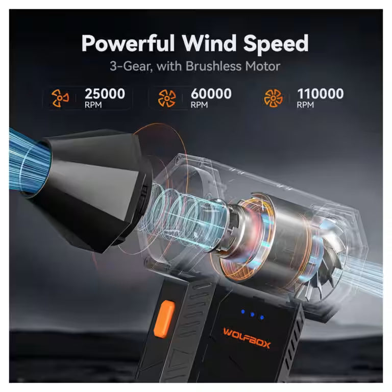 منفاخ هواء كهربائي WOLFBOX MF50 – شحن لاسلكي و110000 RPM