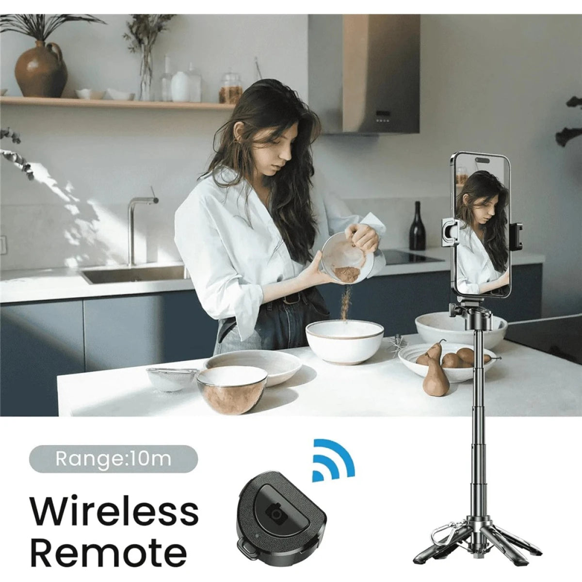 حامل ثلاثي صغير للصور الشخصية من جيماري مزود بجهاز تحكم عن بُعد بتقنية البلوتوث