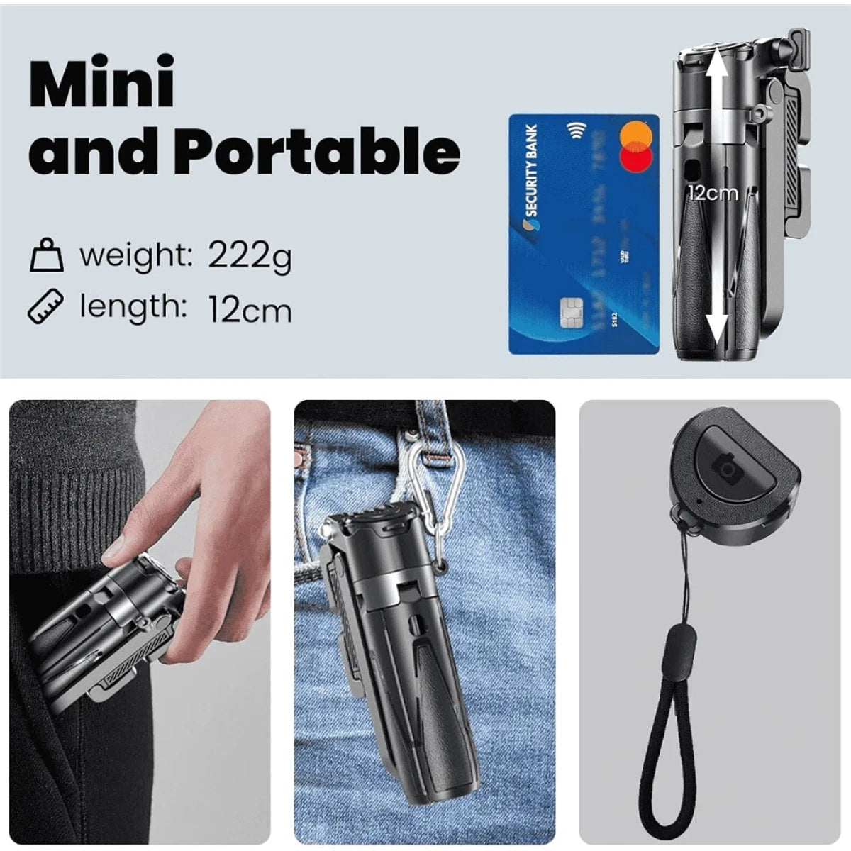 حامل ثلاثي صغير للصور الشخصية من جيماري مزود بجهاز تحكم عن بُعد بتقنية البلوتوث