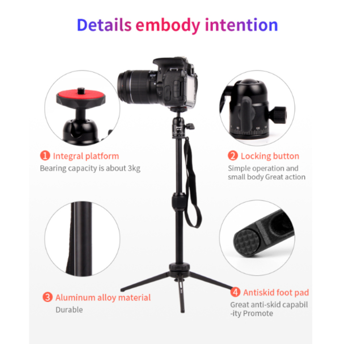 حامل ثلاثي ألومنيوم خفيف 360 درجة من جيماري