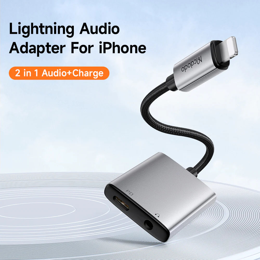 Mcdodo 2 in 1 Lightning to DC3.5 & Lightning Audio Adapter - Black