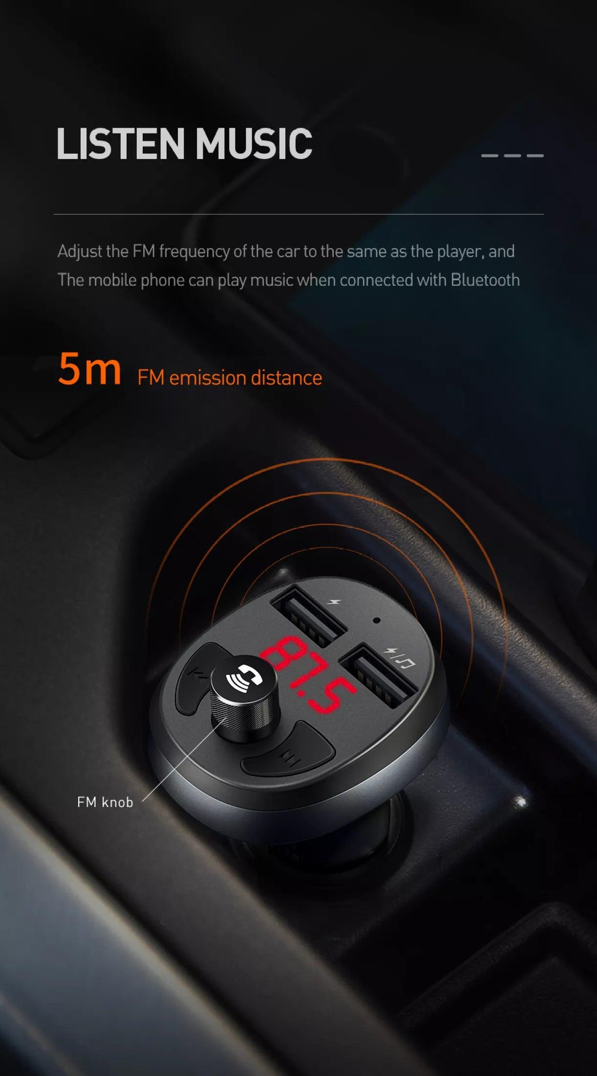 Mcdodo Bluetooth FM Transmitter Car Charger - 5V/3A Fast Charge(Black)
