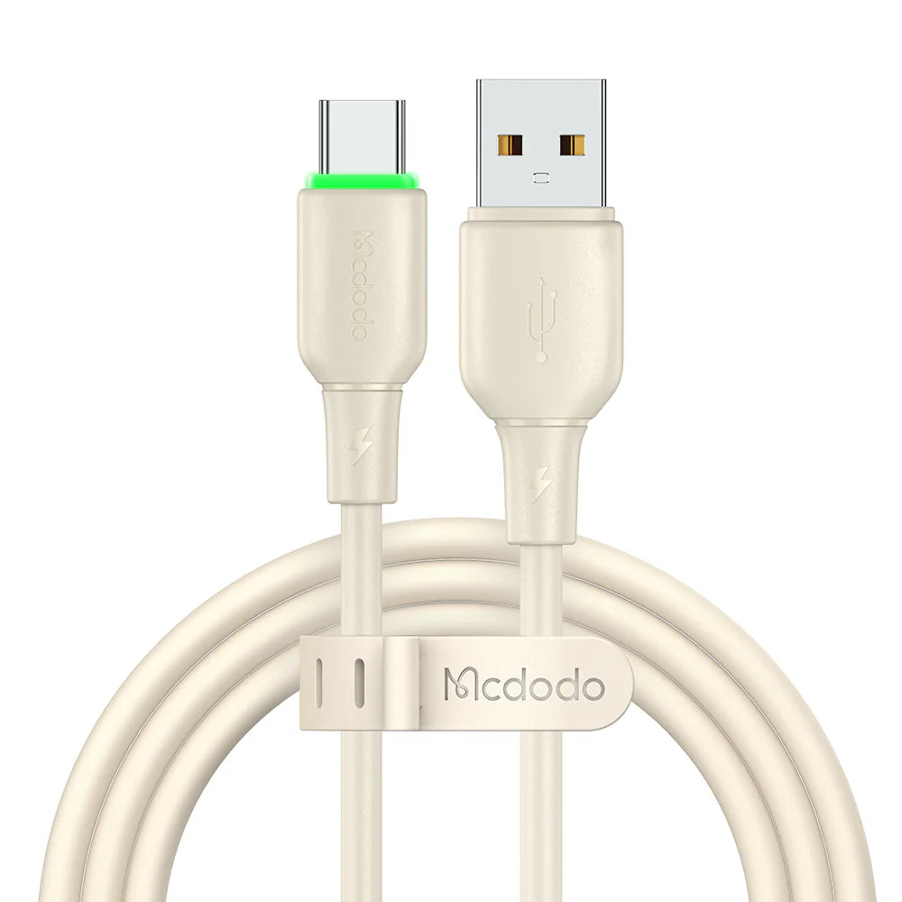 Mcdodo Silicone 6A USB C Data Cable with LED 1.2m Fast Charging - Beige