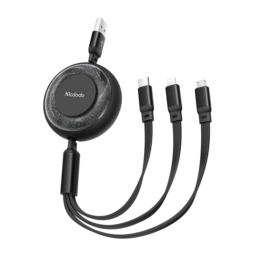 Mcdodo USB Retractable Cable for Lightning & Type-C - Convenient(Black)