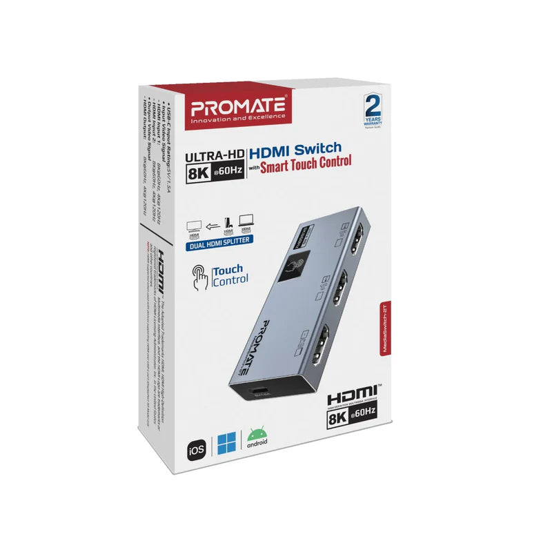 مقسم HDMI 2 منافذ 8K Promate MediaSwitch-2T