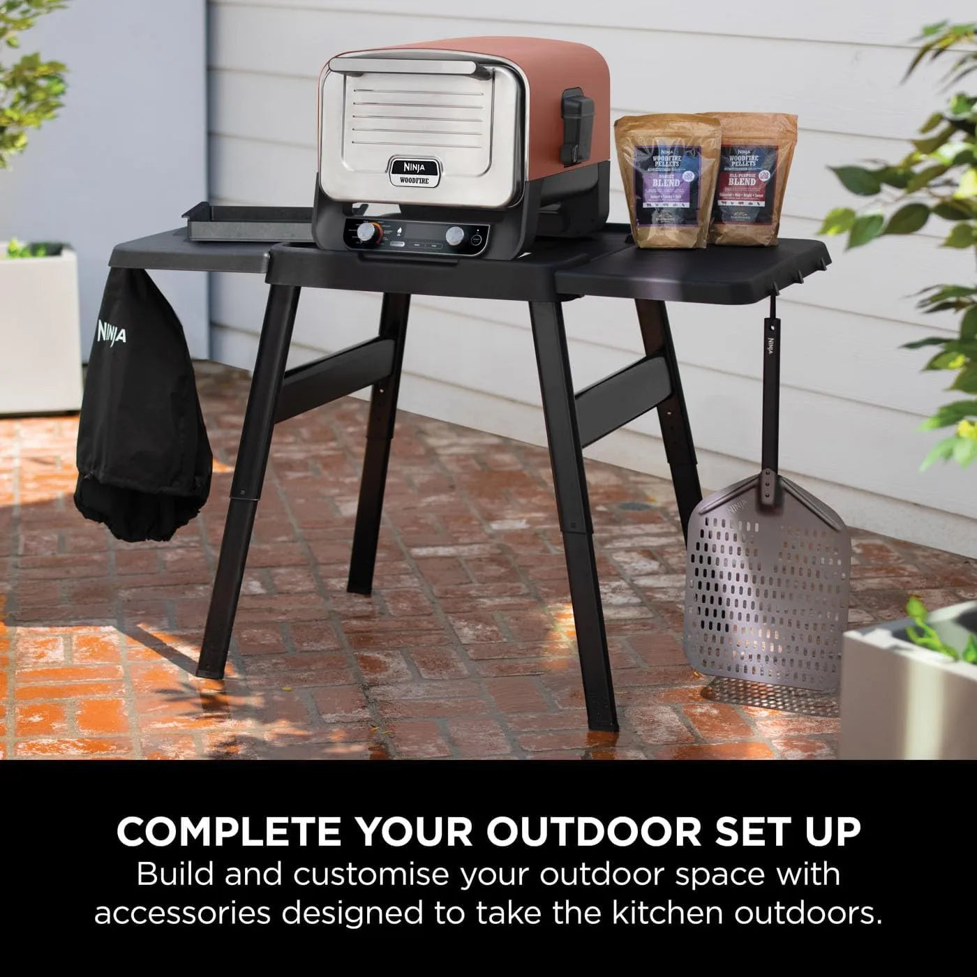 Ninja Woodfire Adjustable Stand & Side Table | 4718J800EUUK | Compatible with OO101, OG701, OG751, OG850, OG901