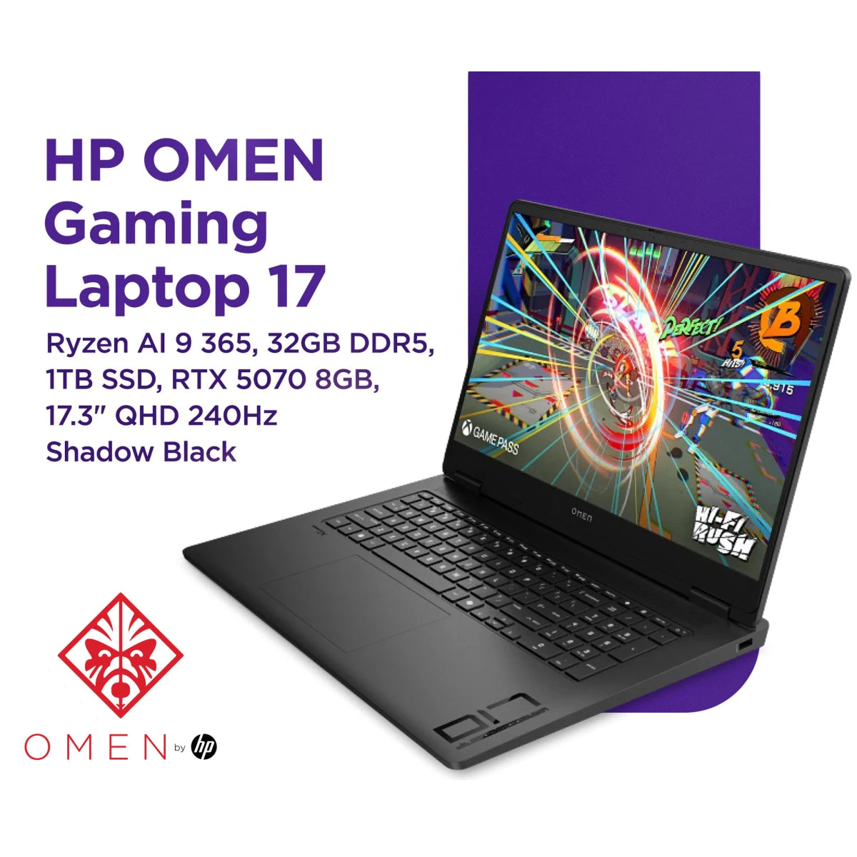HP OMEN 17 (2025) 17-db1002ne - Ryzen AI 9 365, RTX 5070 8GB, 32GB, 1TB, 17.3" 2.5K 240Hz - Shadow Black
