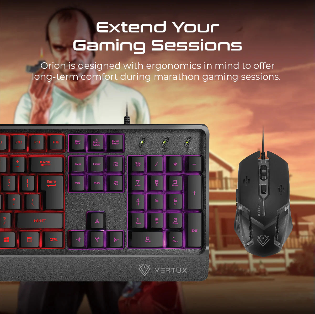 vertux orion wired gaming keyboard & mouse