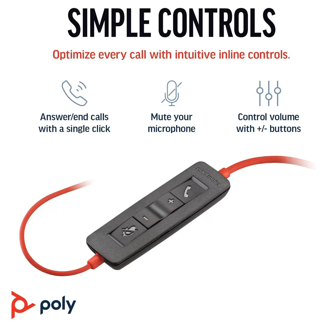 Poly Blackwire 3220 Wired Headset (Plantronics) – Noise-Canceling Stereo USB-C/USB-A | Zoom & Chromebook Certified