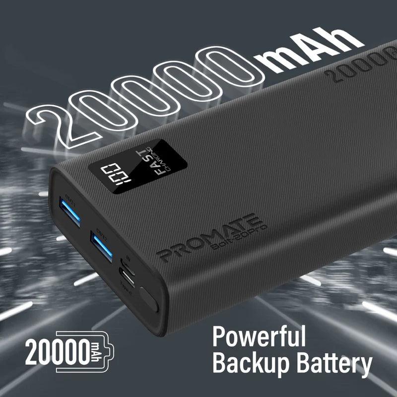 PROMATE Bolt 20Pro 20000mAh Power Bank with Smart Dual USB Charging