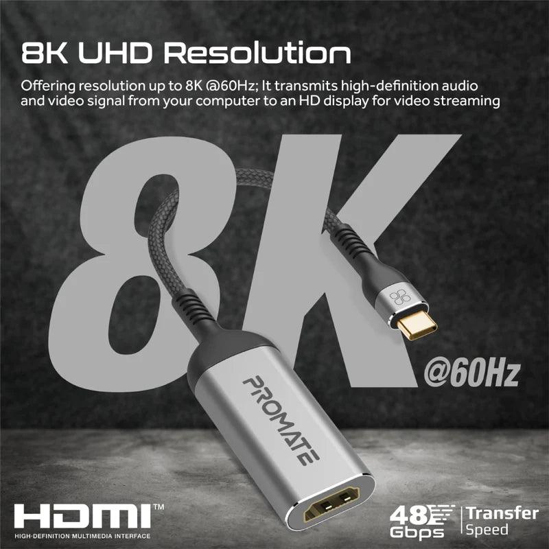 PROMATE CrystalClarity USB C to HDMI Adapter 8K@60Hz - Grey