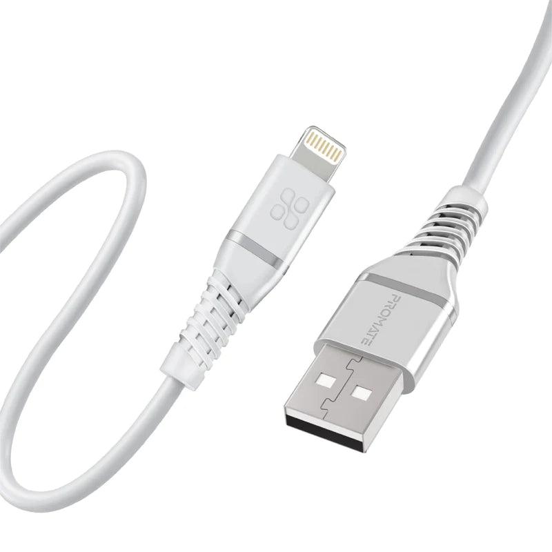 PROMATE High Durability Lightning Cable for Fast Charging - White