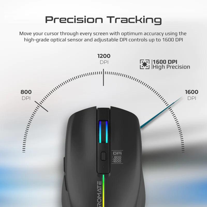 PROMATE Kitt Wireless Ergonomic Mouse with RGB Lights