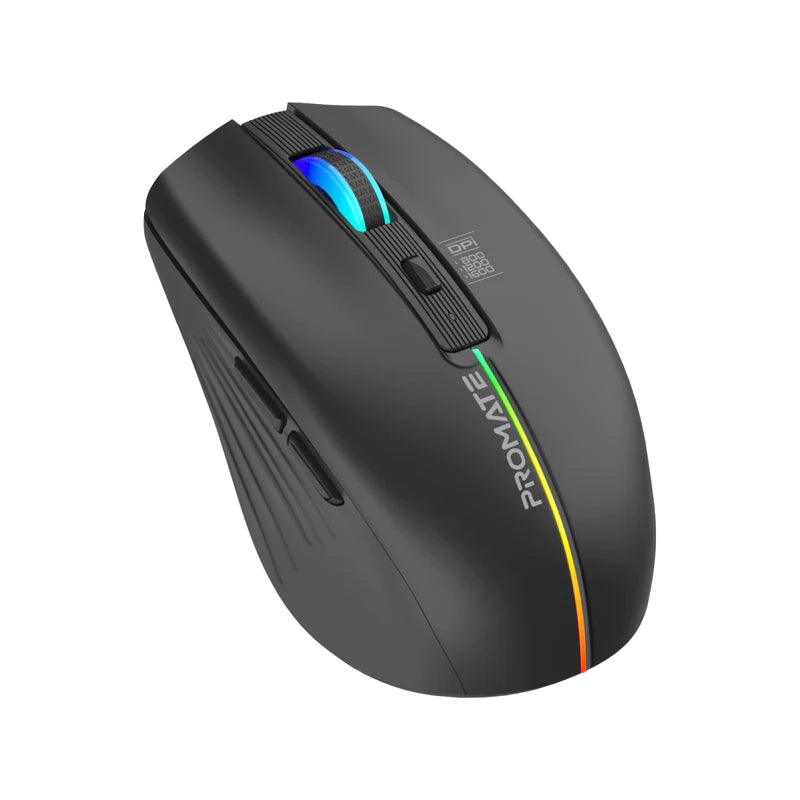 PROMATE Kitt Wireless Ergonomic Mouse with RGB Lights - Black