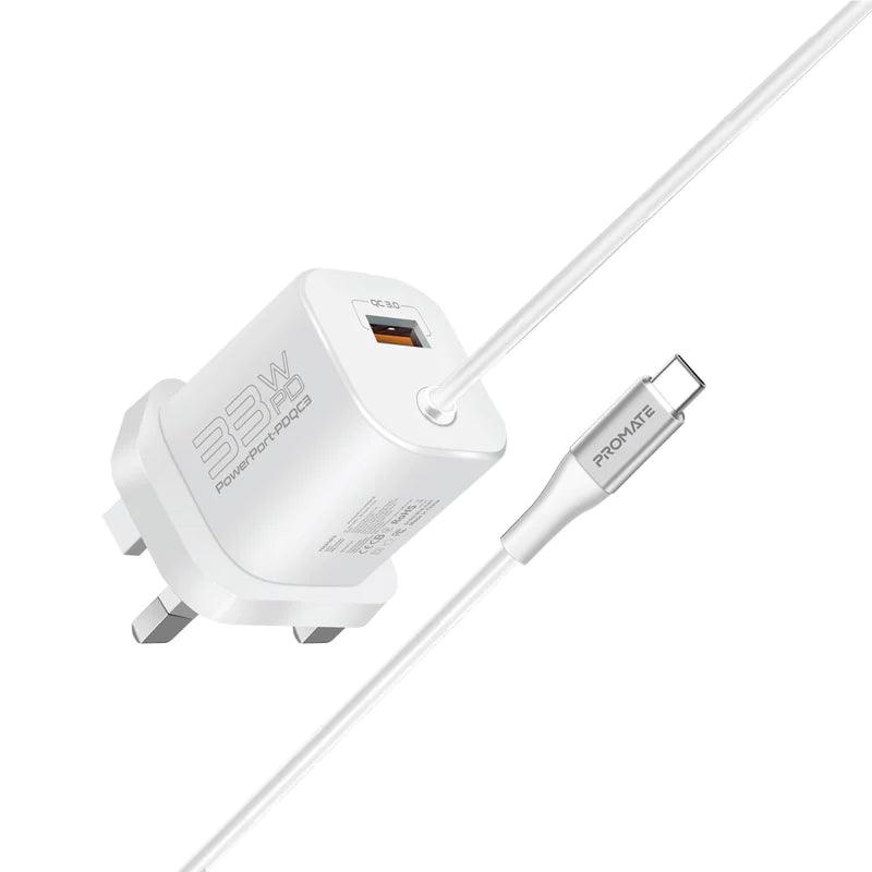 PROMATE PowerPort-PDQC3 33W Super Speed Wall Charger - White