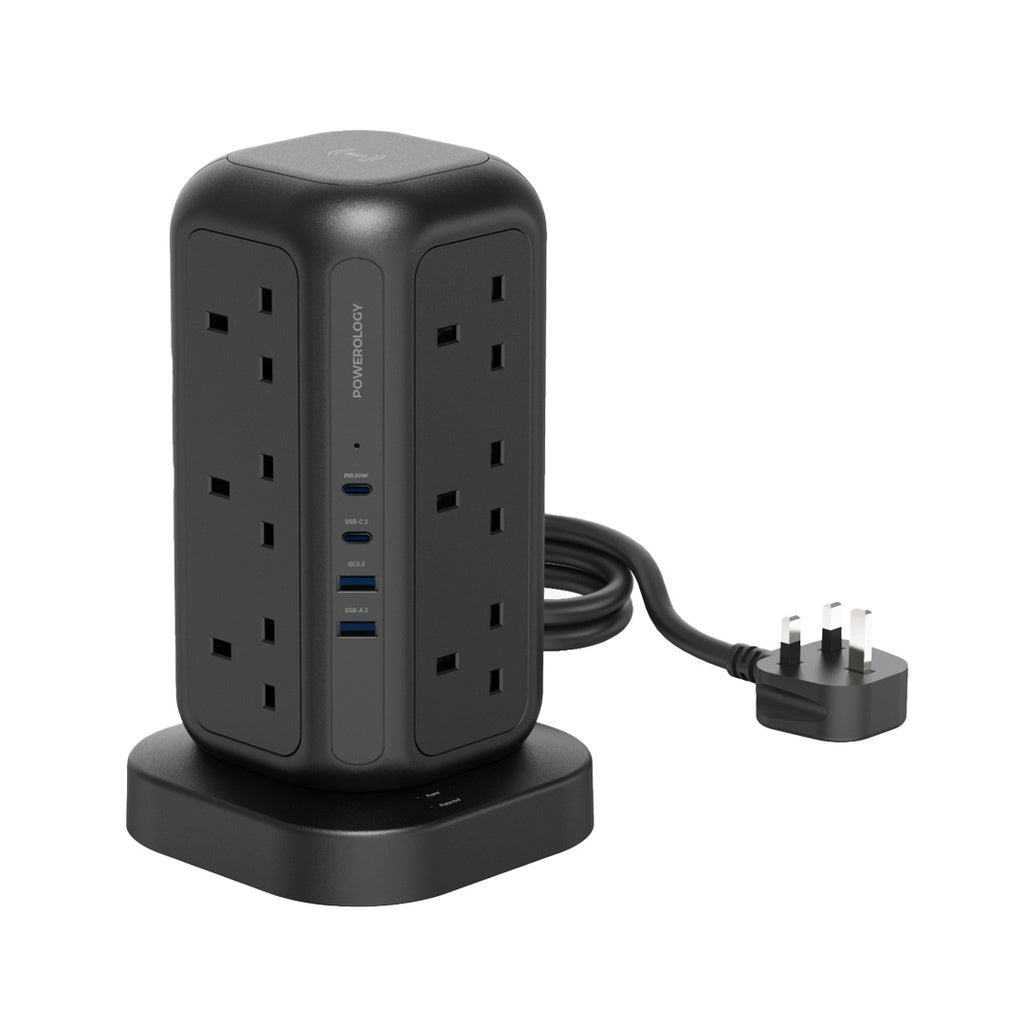 Powerology GaN Tower Hub 12 AC Sockets – Black