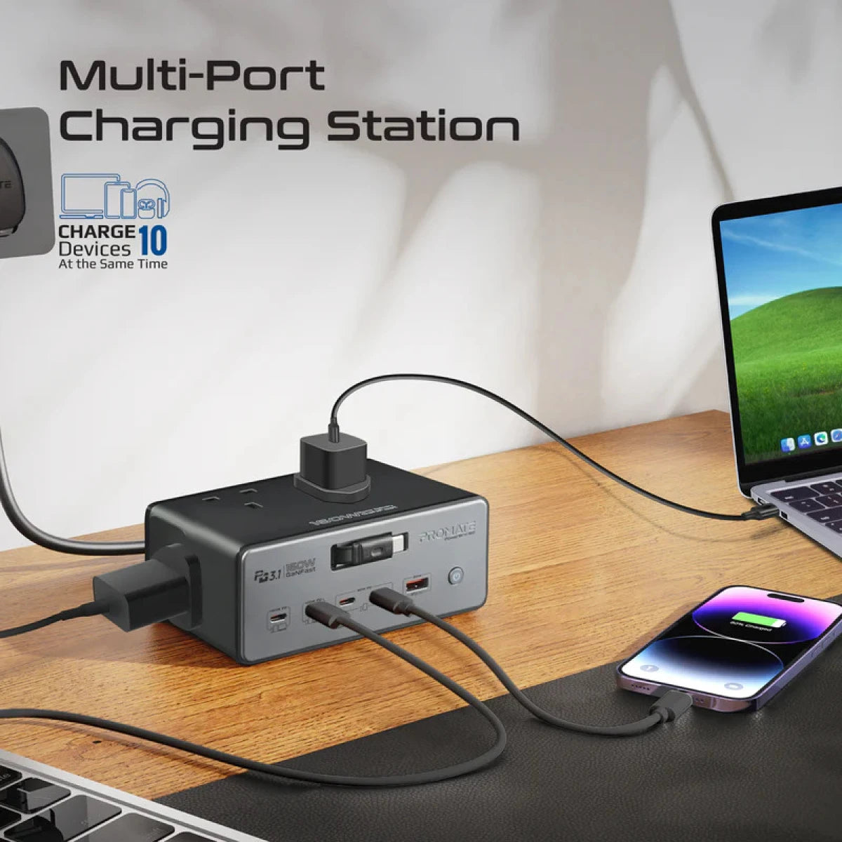 محطة شحن بروميت باور بريكس بقدرة 160 واط بتقنية GaN PD 3.1 مع أربعة منافذ تيار متردد - الاتحاد الأوروبي