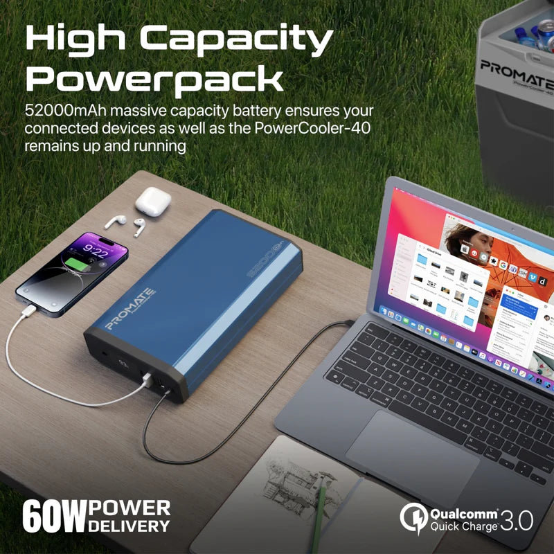 ثلاجة محمولة Promate PowerCooler-40 40 لتر مع باورباك