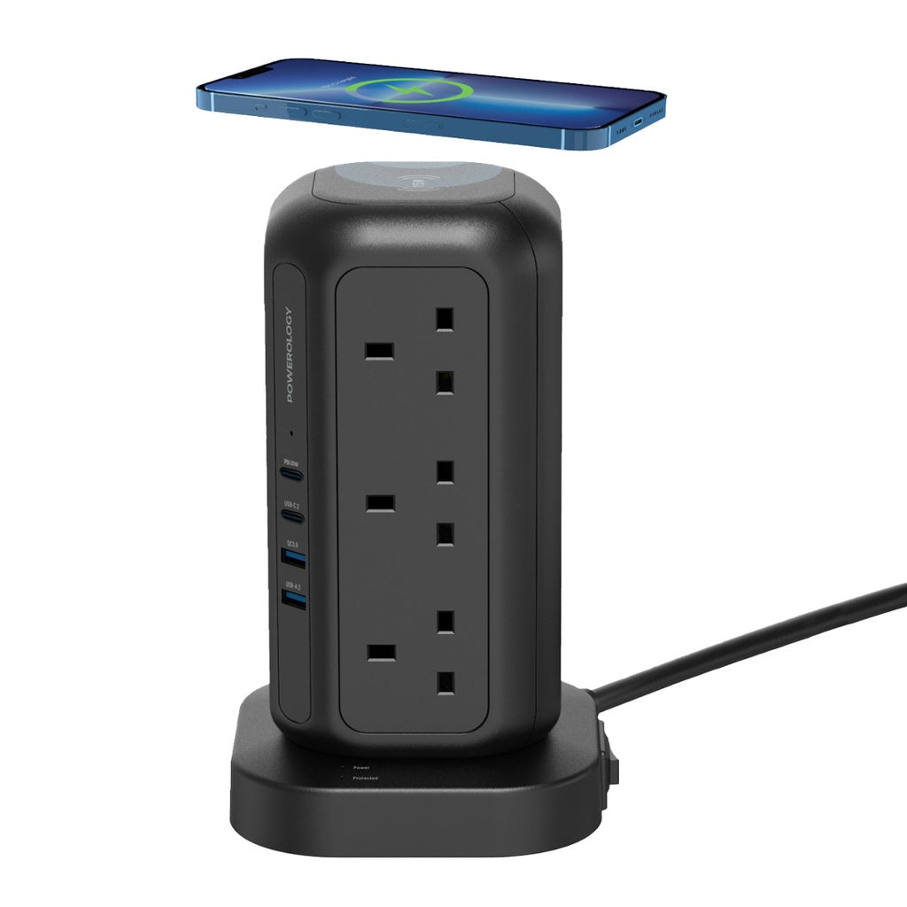 Powerology GaN Tower Hub 12 AC Sockets – Black