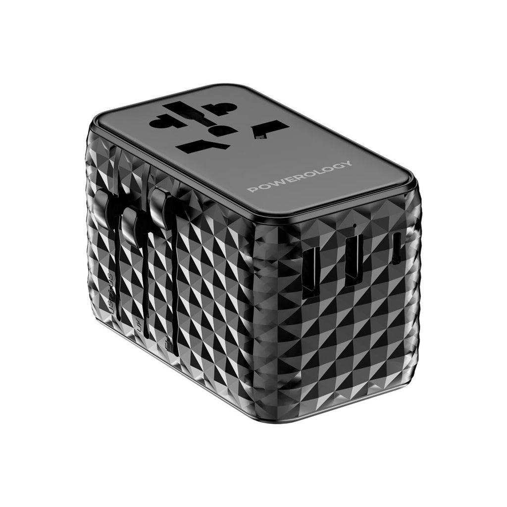 شاحن Powerology GaN عالمي بكابل Type-C قابل للسحب