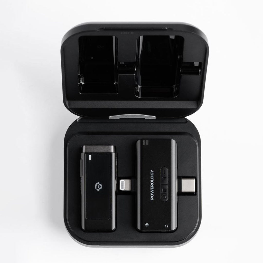 Powerology MFI Dual Connector Wireless Lavalier Microphone – Black