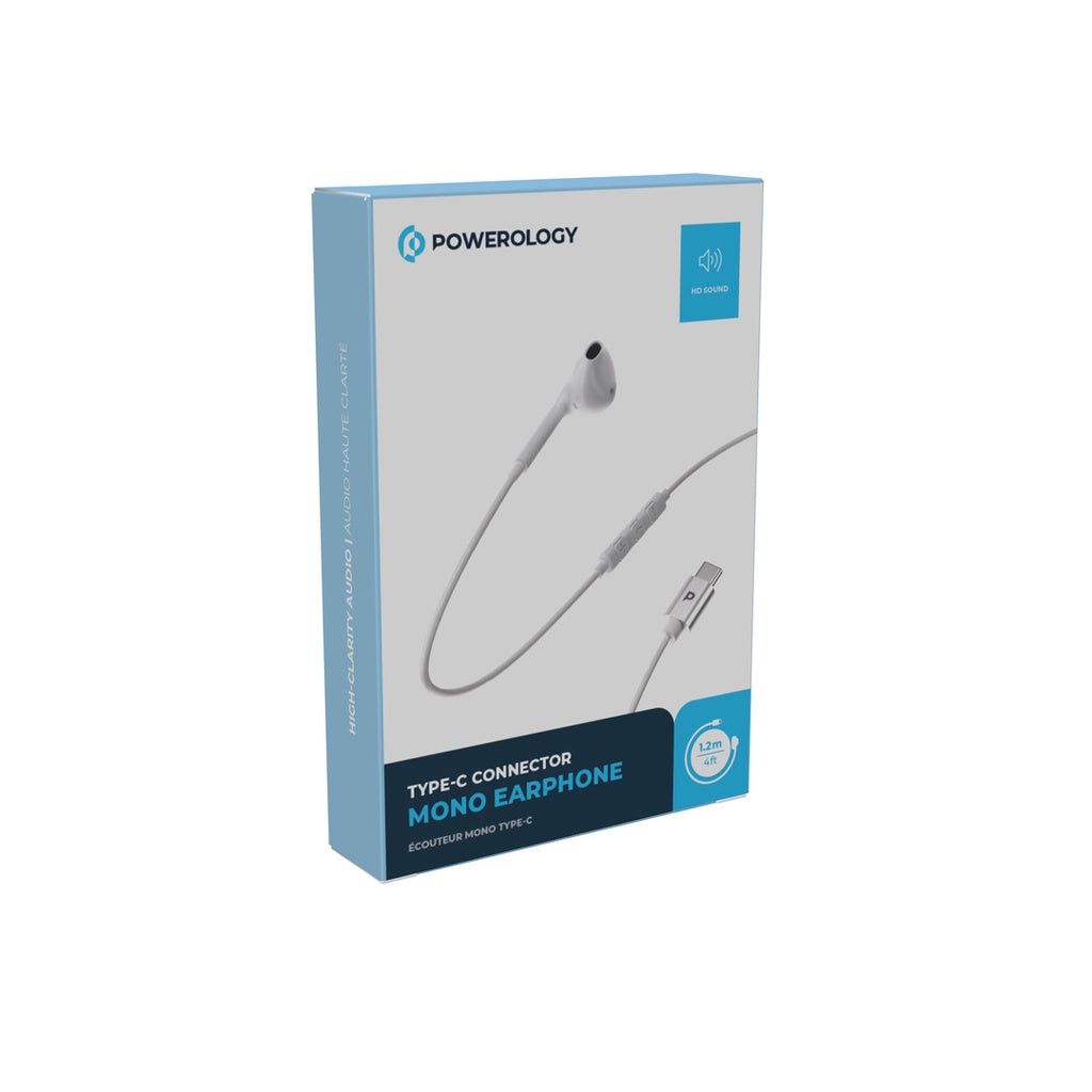 Powerology Mono USB-C Earphones 1.2M | Clear Sound & Comfort