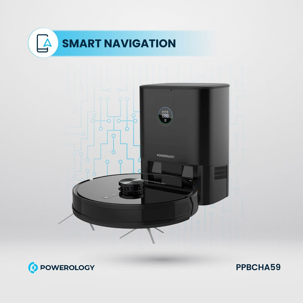 Powerology Smart Robot Vacuum & Mop with Cleaning Station – Black