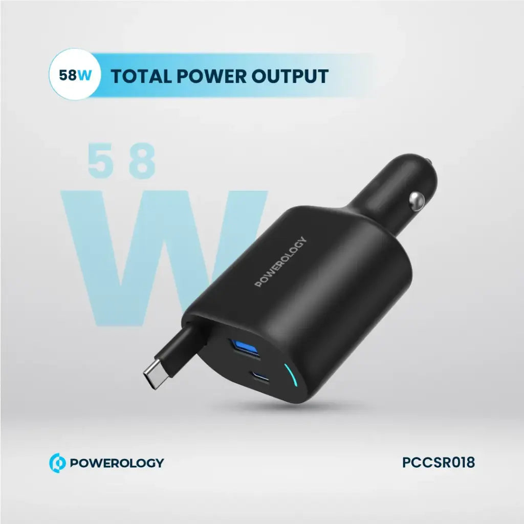 شاحن سيارة قابل للسحب Powerology Type-C 70W - أسود